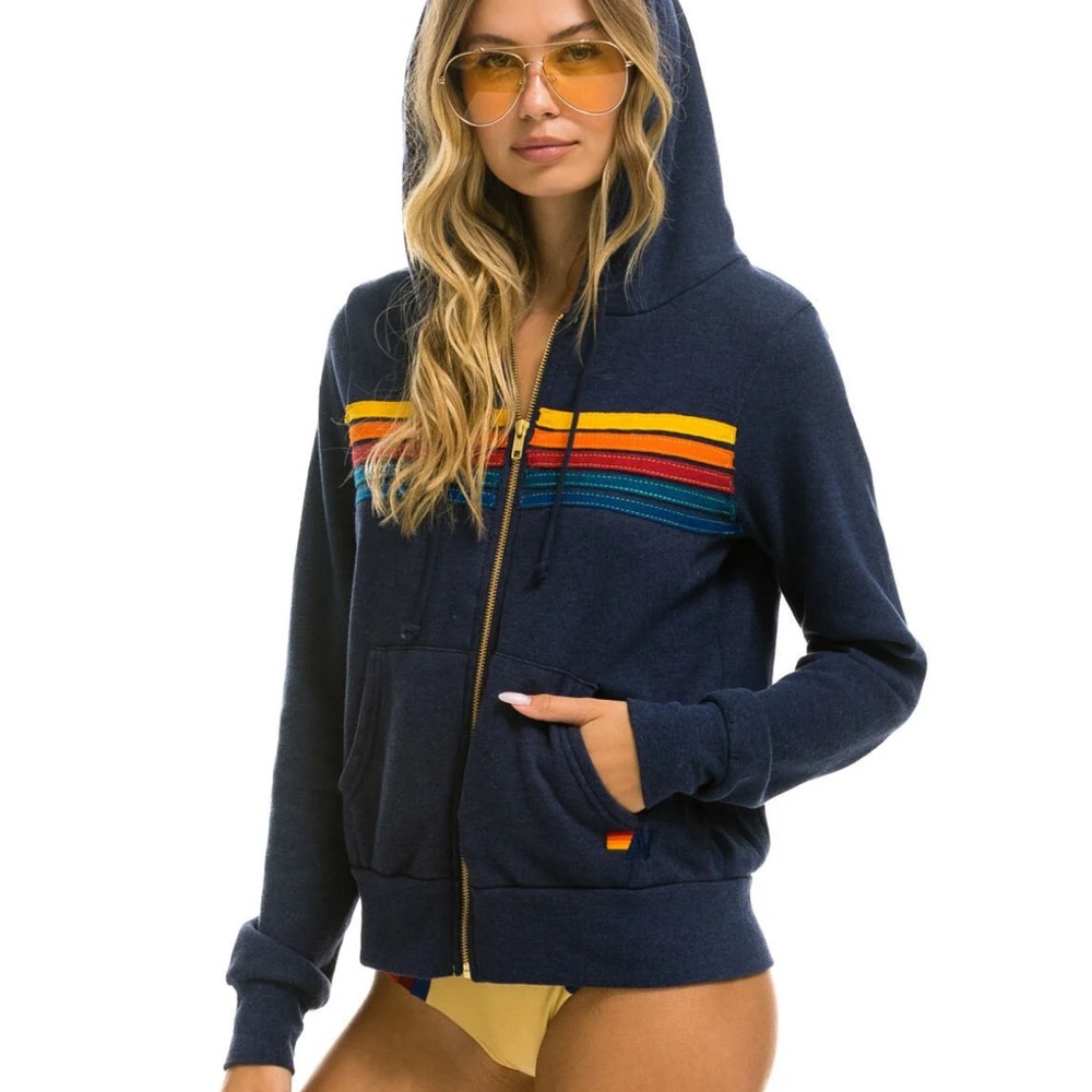 Aviator nation 5 stripe hoodie navy size XL; UNISEX